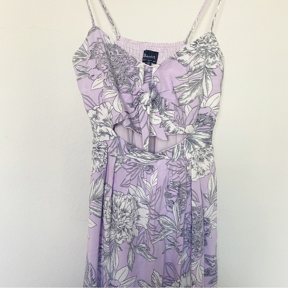 Bardot Ibiza Floral Midi Dress Tie Front Cutout Spring Boho Lavender Purple Sz 4 - Picture 5 of 11